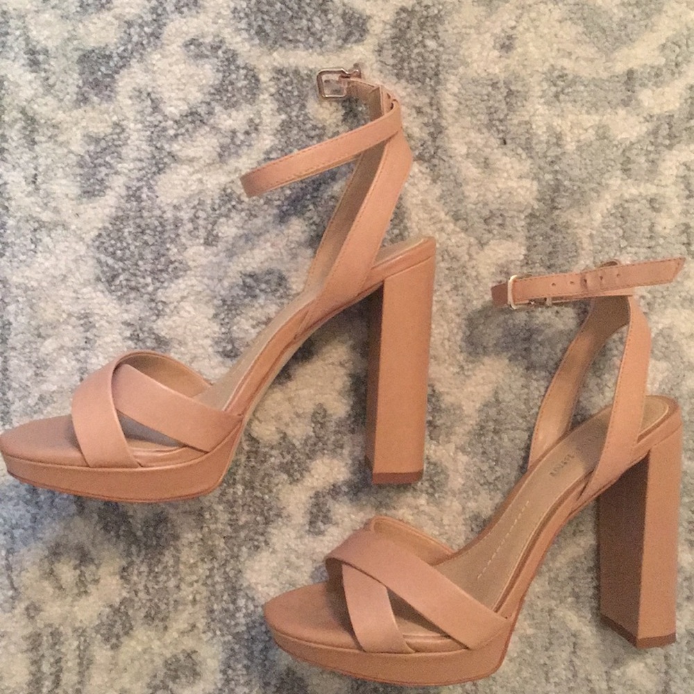 Nude Ankle Strap Block Heel Sandals